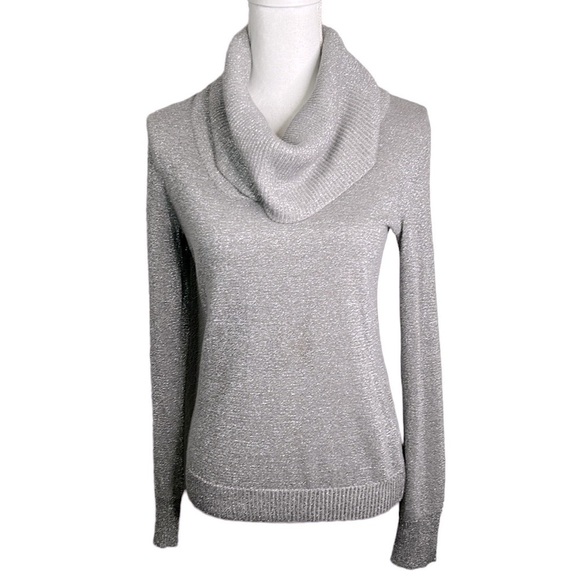 Jones New York Sweaters - Jones New York Silver Metallic Cowl Neck Long Sleeve Sweater Size Small